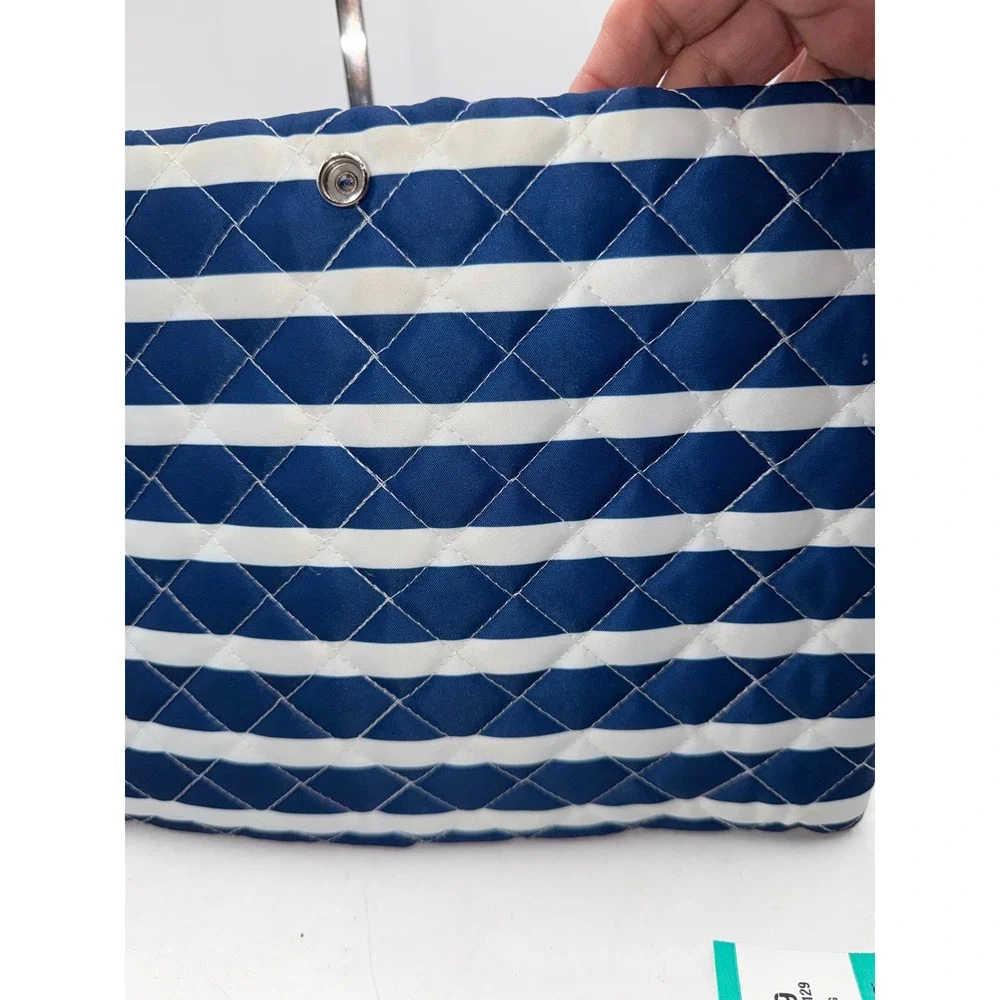 Scout Quilted Zipper Pouch Navy Blue White Nautical Stripe D-Ring Accessory Bag